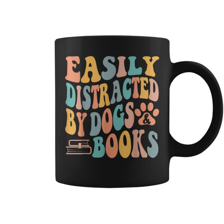 Easily Distracted By Dogs & Books Animals Book Lover Groovy Coffee Mug