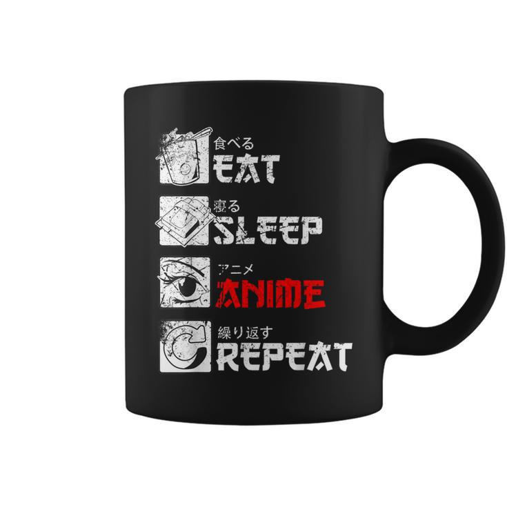 Eat Sleep Anime Repeat Manga Japan Kanji Weeb Vintage Anime Coffee Mug