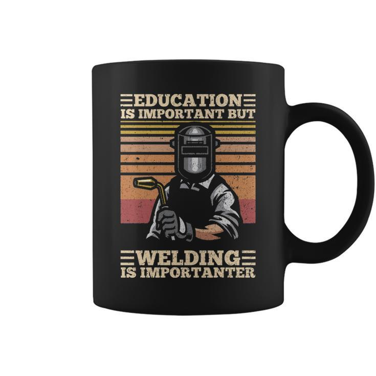 Education Is Important But Welding Is Importanter Distressed Coffee Mug