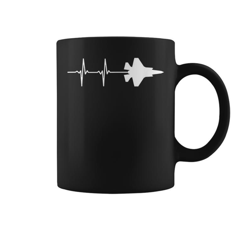 Ekg Heartbeat F-35 Lightning Jet Military Airplane Coffee Mug