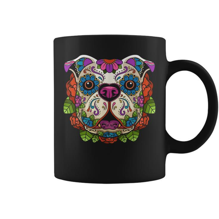 English Bulldog Sugar Skull Dog Calavera Dia De Los Muertos Coffee Mug