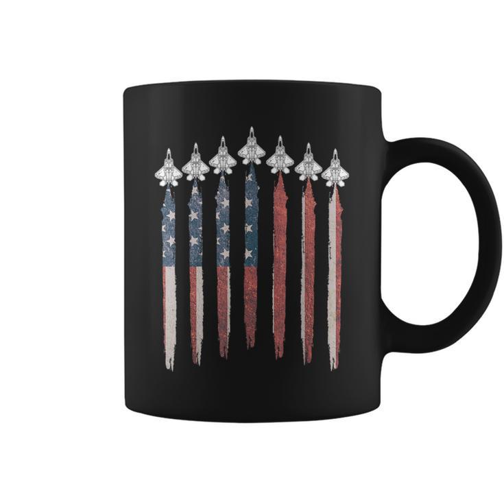 F22 Raptor Fighter Jet Usa Flag Airplane F-22 4Th Of July Coffee Mug