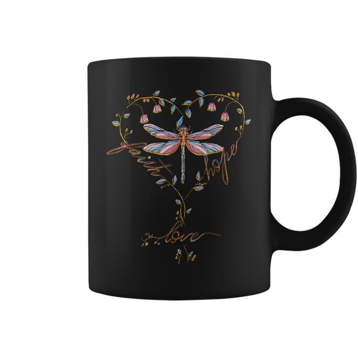 Faith Hope Love Dragonfly Heart Religious Jesus Christian Coffee Mug