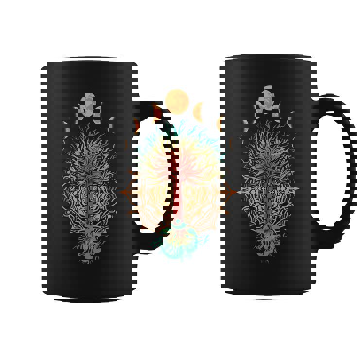 Fase Luna Om Espiritualidad & Símbolo Del Árbol De Meditación Taza de café