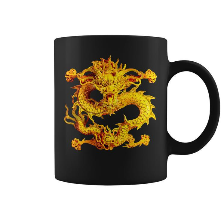 Fearless Golden Chinese Dragon Silhouette 3D Effect Coffee Mug