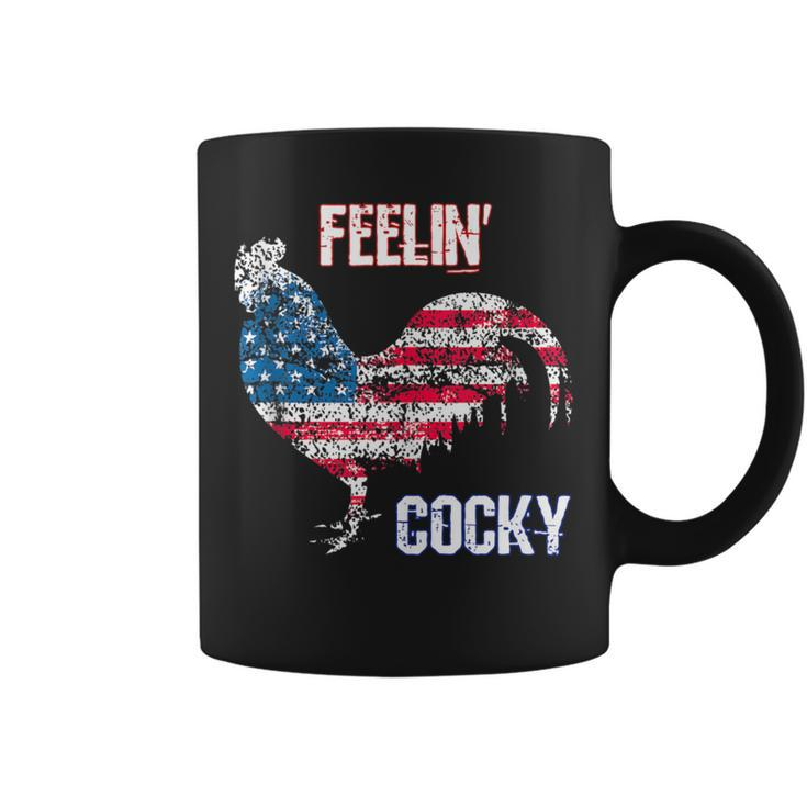 Feelin Cocky Rooster Pun Usa Flag Patriotic 4Th Of July Coffee Mug