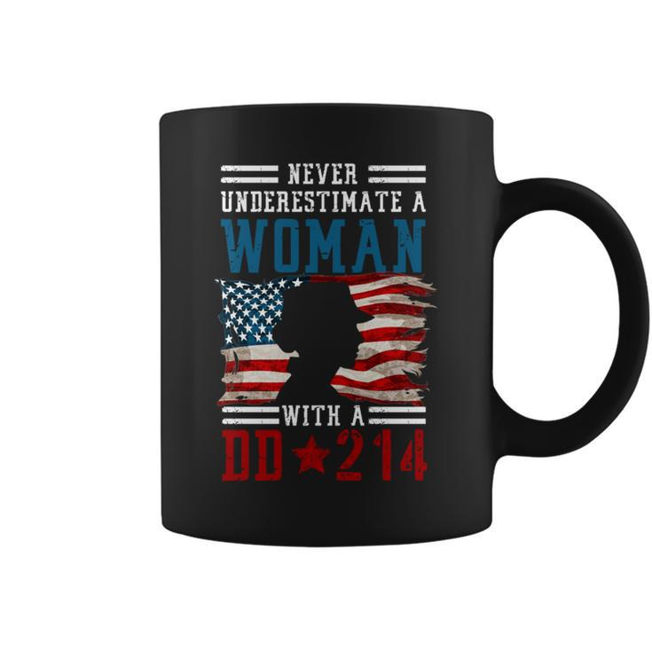 Female Veteran Never Underestimate A Woman With A Dd-214 Coffee Mug