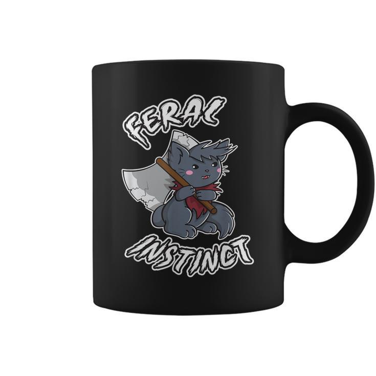 Feral Instinct Barbarian Video Gamer Cat Wields Battle Axe Coffee Mug