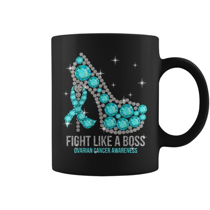 Fight Like A Boss Women Teal Heels Ovarian Cancer Awareness Coffee Mug