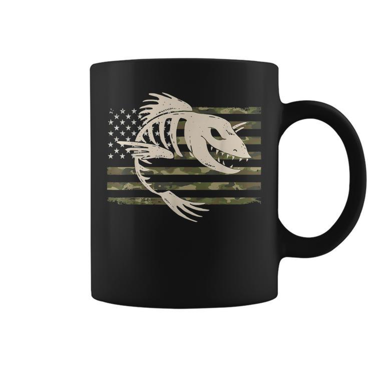 Fish Bones Skeleton Camo Us American Flag Camouflage Fishing Coffee Mug