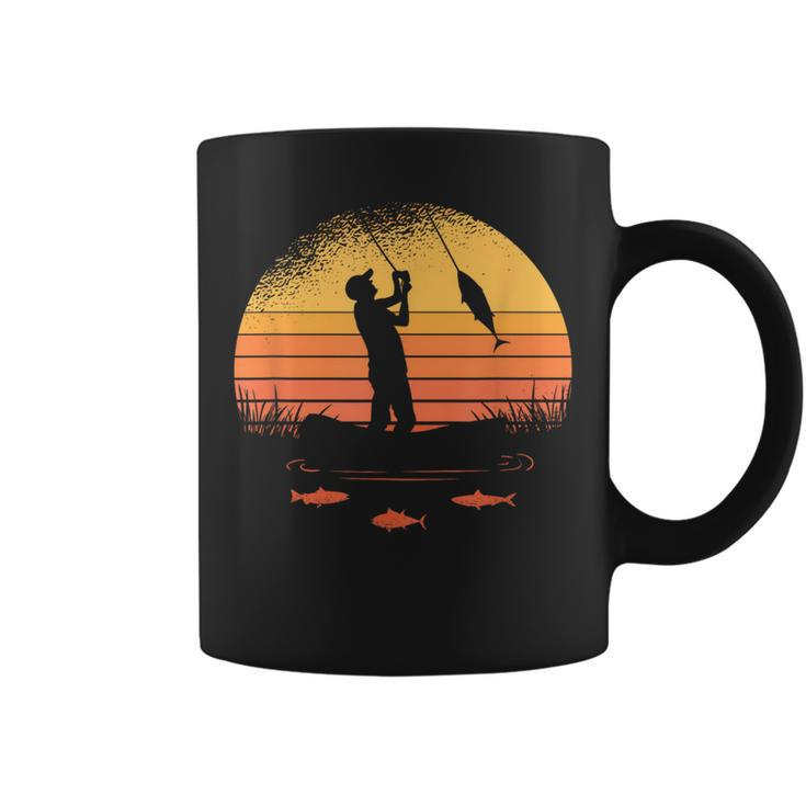 Fisherman Fisher Fishing Sunset Retro Vintage Coffee Mug