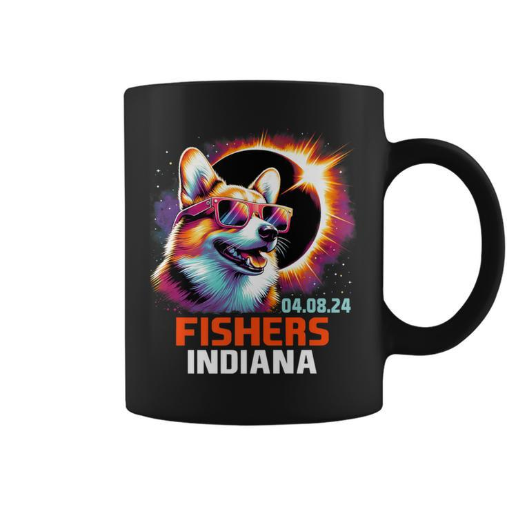 Fishers Indiana Total Solar Eclipse 2024 Corgi Dog Coffee Mug
