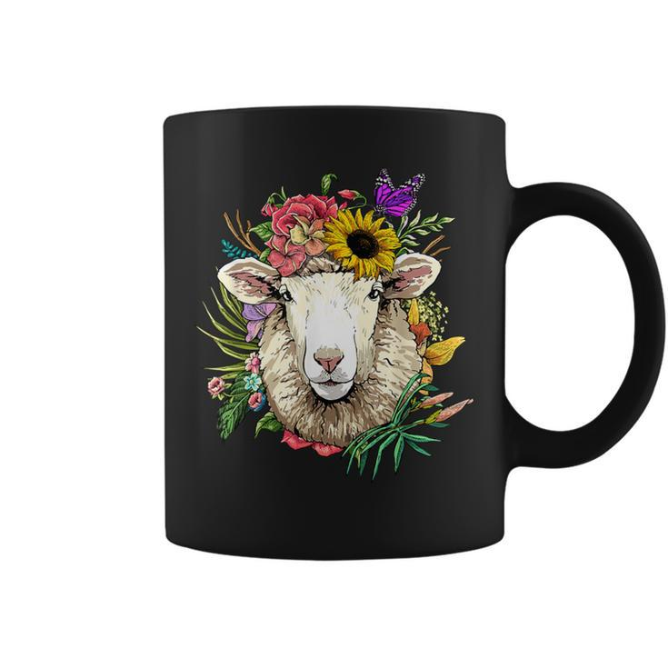Floral Sheep Lamb Farm Animal Face Farmer Sheep Lover Coffee Mug