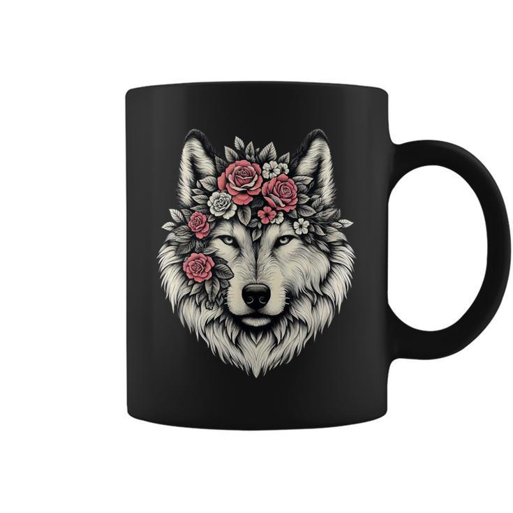 Floral Wolf Animal Cute Botanical Wolf Flowers Wolf Lovers Coffee Mug - Thegiftio
