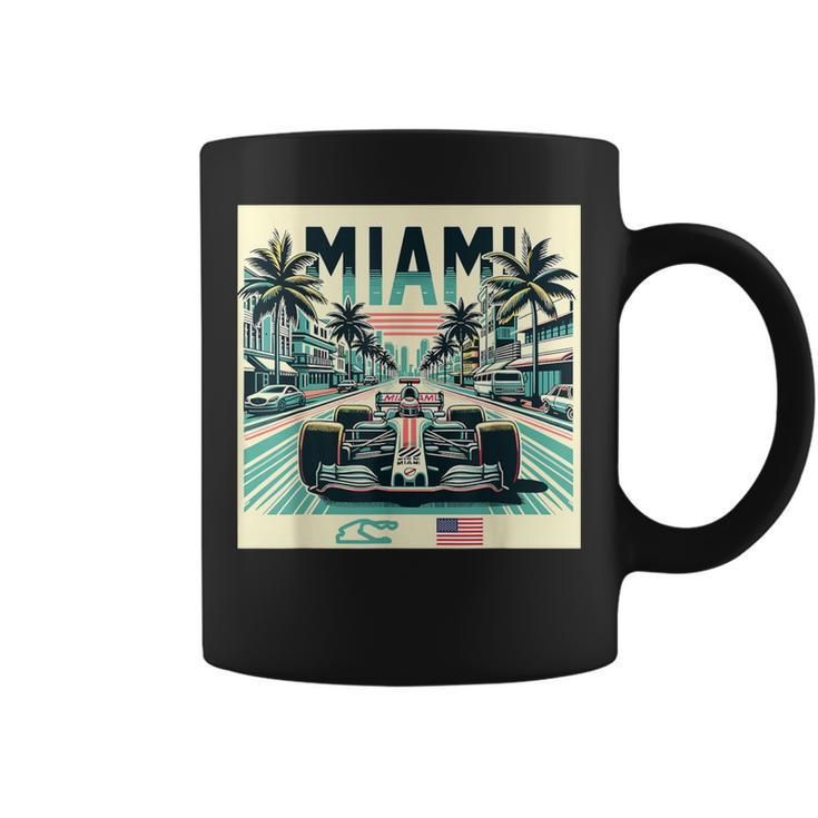 Formula Racing Open Wheel Car Retro Miami Circuit Usa Flag Coffee Mug