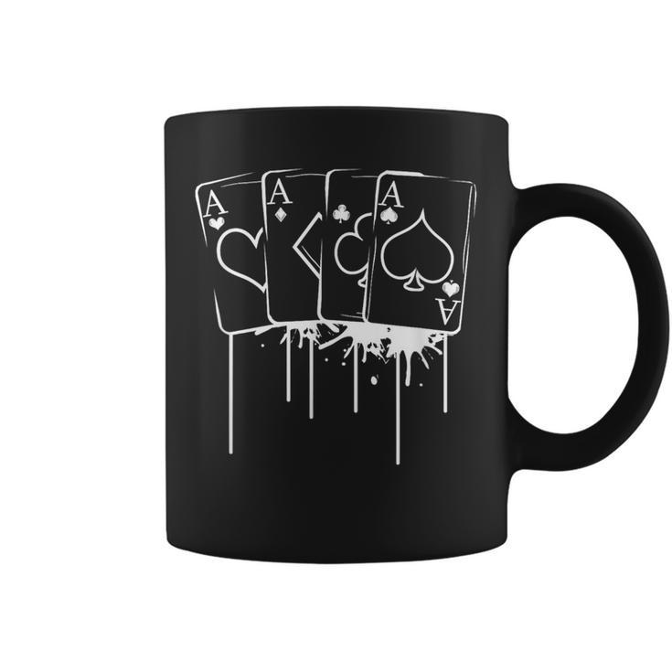 Four Aces White Splatter Outline Cool Suit Poker Player Coffee Mug
