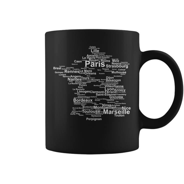 France Silhouette Map French Towns Cities Travel Europe Coffee Mug