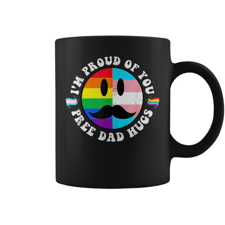 Free Dad Hugs Groovy Hippie Face Lgbt Rainbow TransgenderCoffee Mug