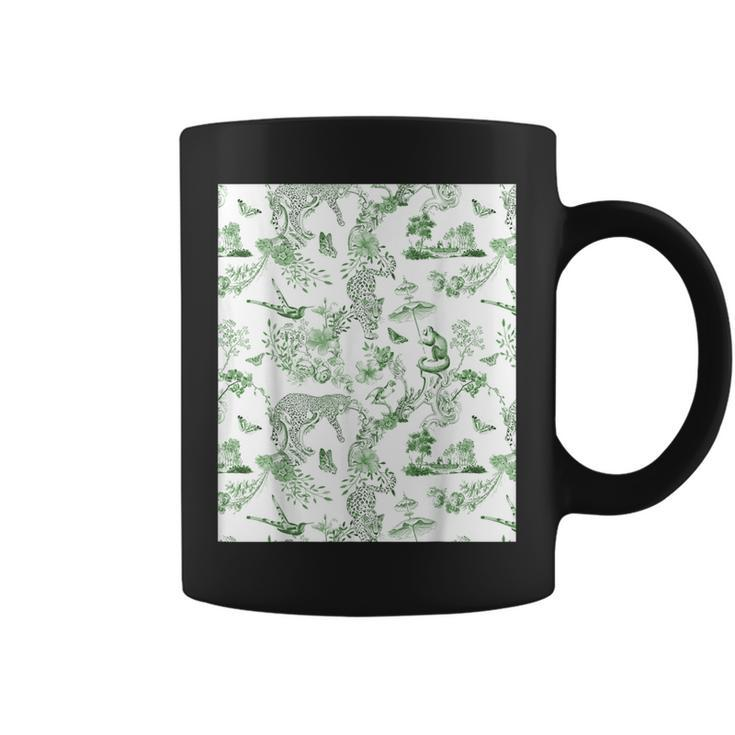French Green Toile Chinoiserie With Flowers Leopards Coffee Mug