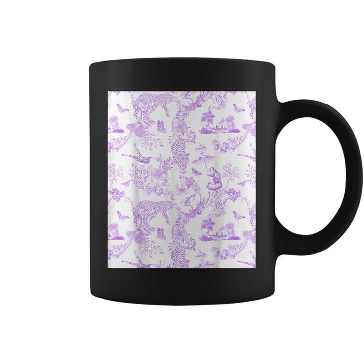 French Mauve Toile Chinoiserie With Flowers Leopards Coffee Mug