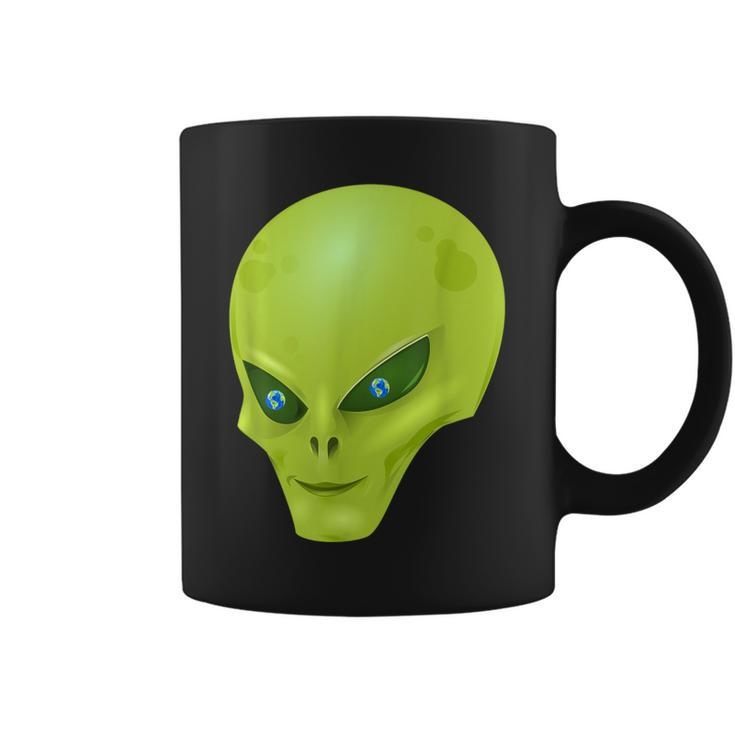 Alien With Earth Eyeballs Ufo Spaceship Novelty Coffee Mug
