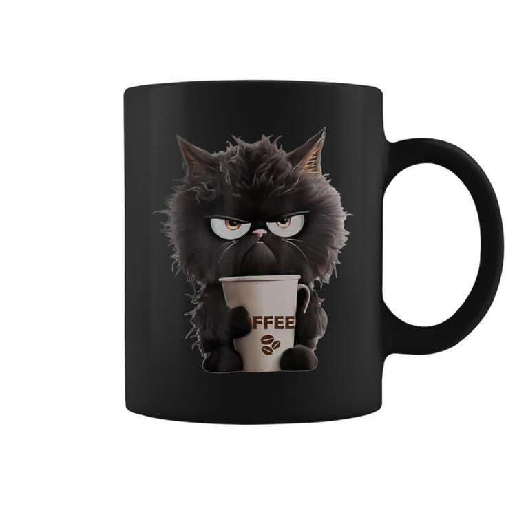 Angry Black Cat Drinking Coffee Loves Coffee Pet Coffee Mug