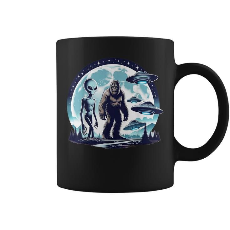 Bigfoot Sasquatch Alien Ufo Spacecraft Full Moon Coffee Mug