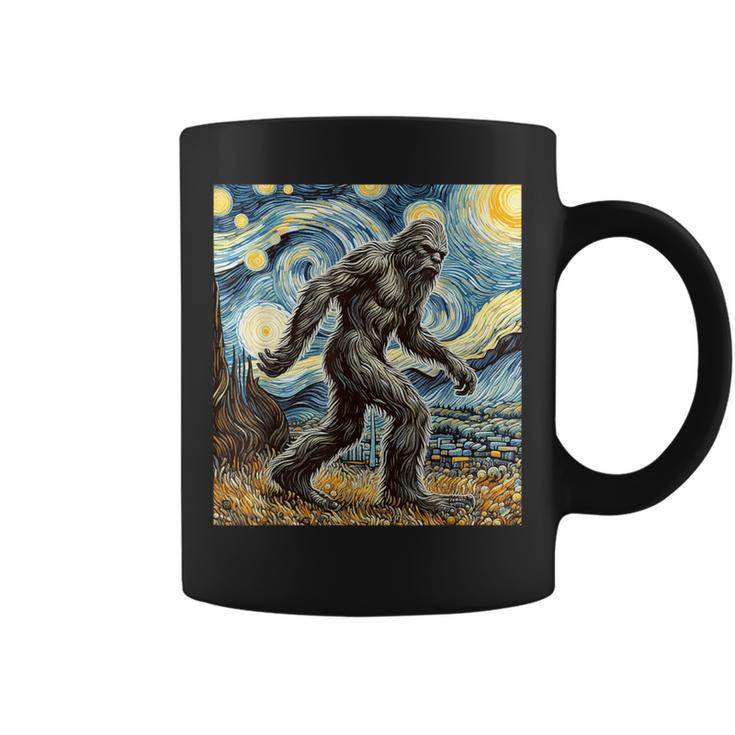 Bigfoot Starry Night Sasquatch Van Gogh Sky Painting Coffee Mug