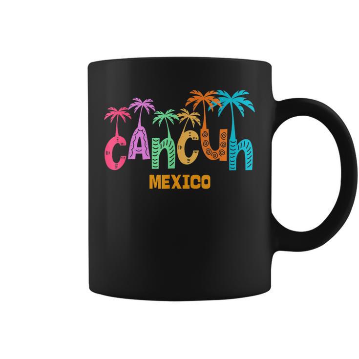 Cancun Mexico Palm Tree Colorful Typography Vacation Coffee Mug