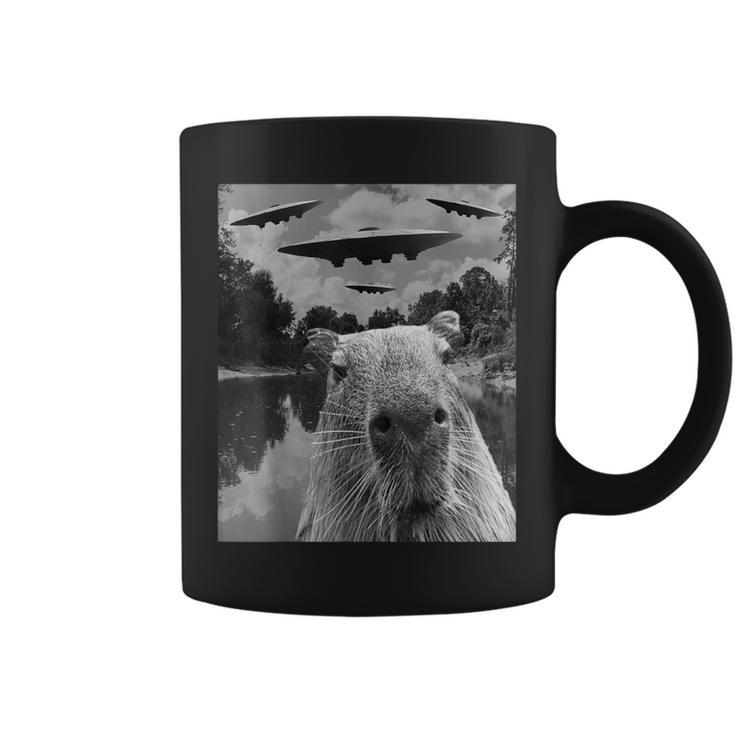 Graphic Capybara Selfie With Ufos Weird Coffee Mug
