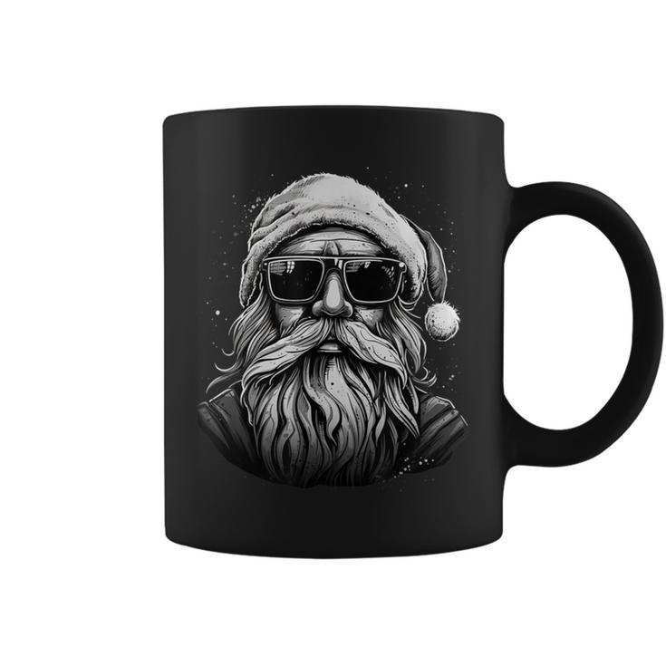 Cool Santa Face Hipster With Beard & Glasses Christmas Coffee Mug