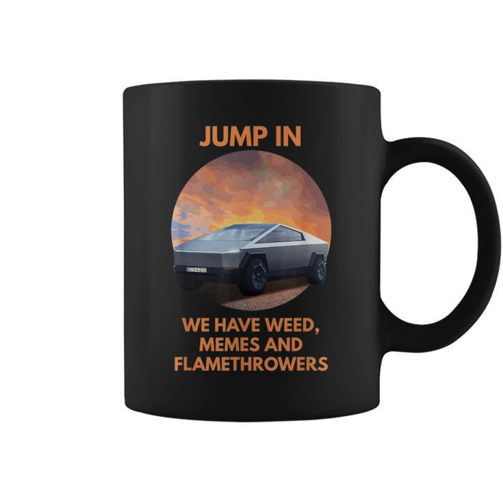 Cybertrucks Weed Memes And Flamethrowers Coffee Mug