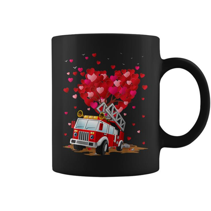 Fire Truck Lover Heart Shape Fire Truck Valentines Day Coffee Mug