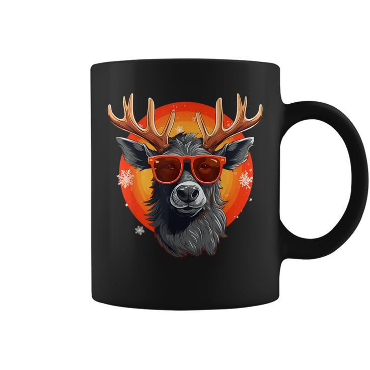Grey Reindeer With Sunglasses In Christmas Style Coffee Mug
