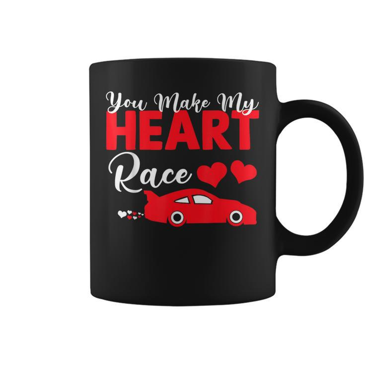 You Make My Heart Race Car Racer Valentine's Day Coffee Mug