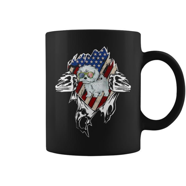 Maltese Dog Vintage Usa American Flag Coffee Mug