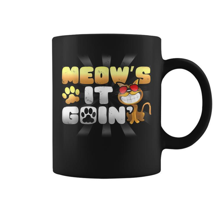 Meow's It Going Cat Pun Grinning Kitten Lover T Coffee Mug