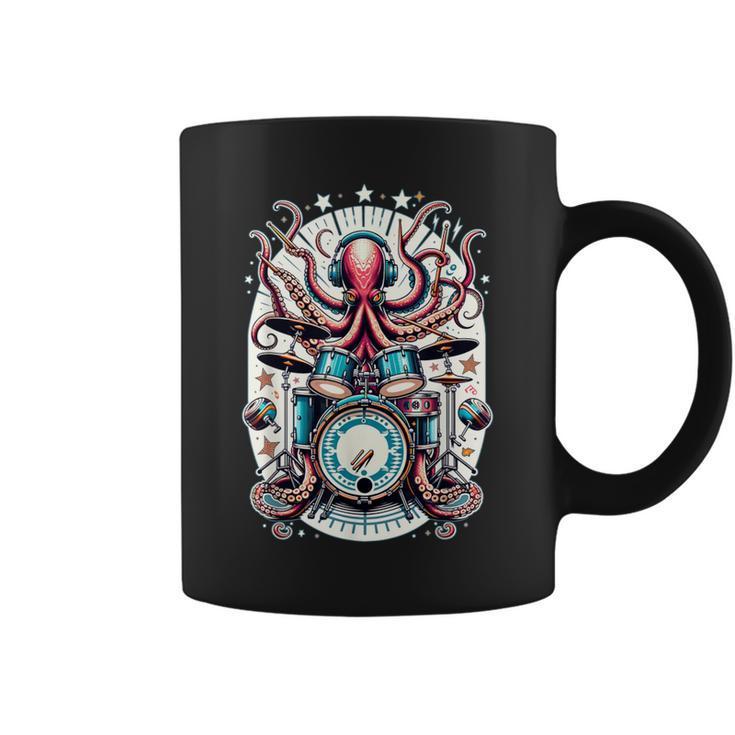 Octopus Playing Drums Drummer Music Lover Percussions Coffee Mug