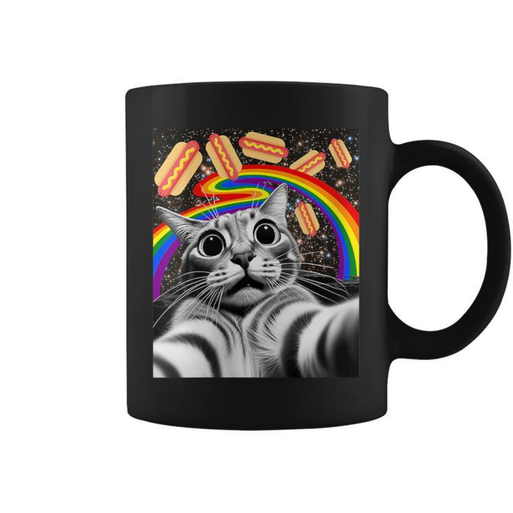 Graphic Rainbow Hotdog Ufos Cosmic Space Selfie Cat Coffee Mug