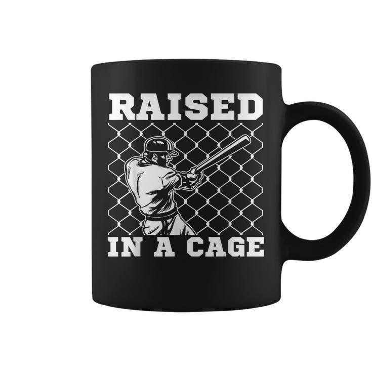Raised In A Cage Baseball Coach Catcher Pitcher Coffee Mug