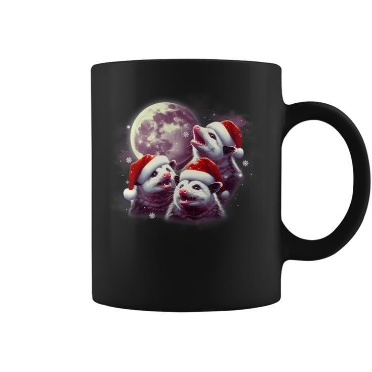 Three Opossum Moon Santa Hat Christmas Possum Coffee Mug