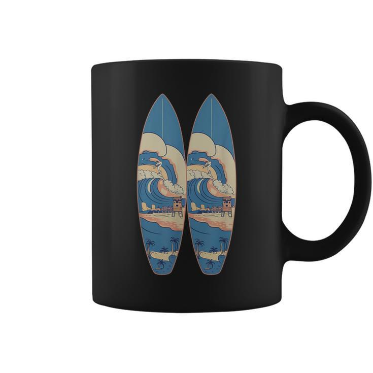 Vintage Surfboard Beach Surfer Boy Girl Surfing Coffee Mug