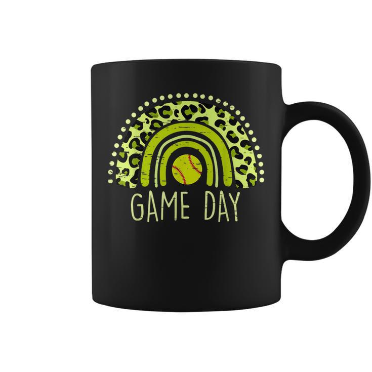 Game Day Baseball Life Softball Life Mom Leopard Rainbow Coffee Mug