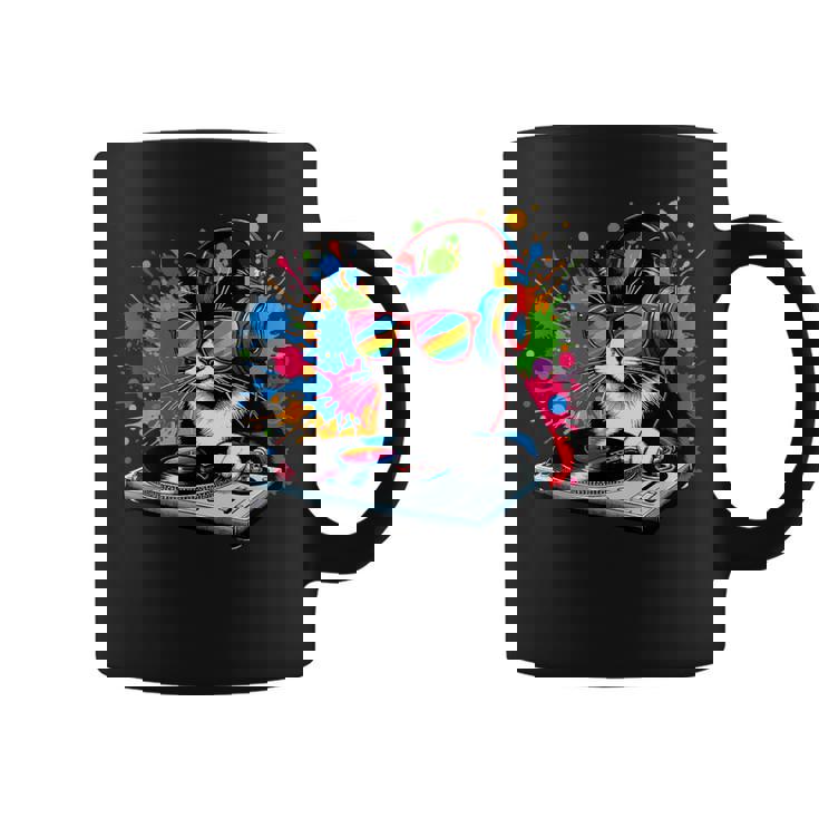 Gato Como Dj Y Djing Tocadiscos Edm Arte Pop Colorido Y Deejay Taza de café