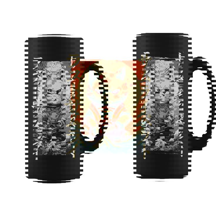 Gato Samurai Guerrero Japonés Ninja Kitty Kawaii Taza de café