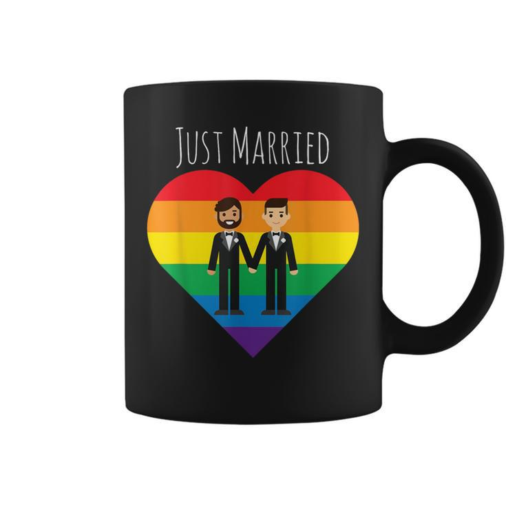 Gay Couple Just Married Rainbow Lgbt Wedding Coffee Mug
