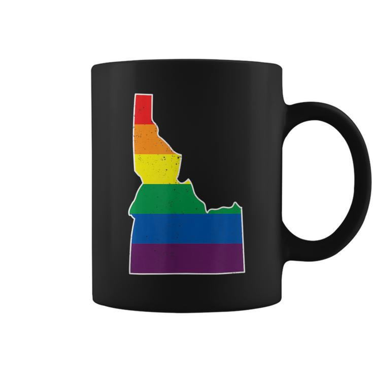 Gay Pride Flag Idaho State Map Rainbow Stripes Coffee Mug