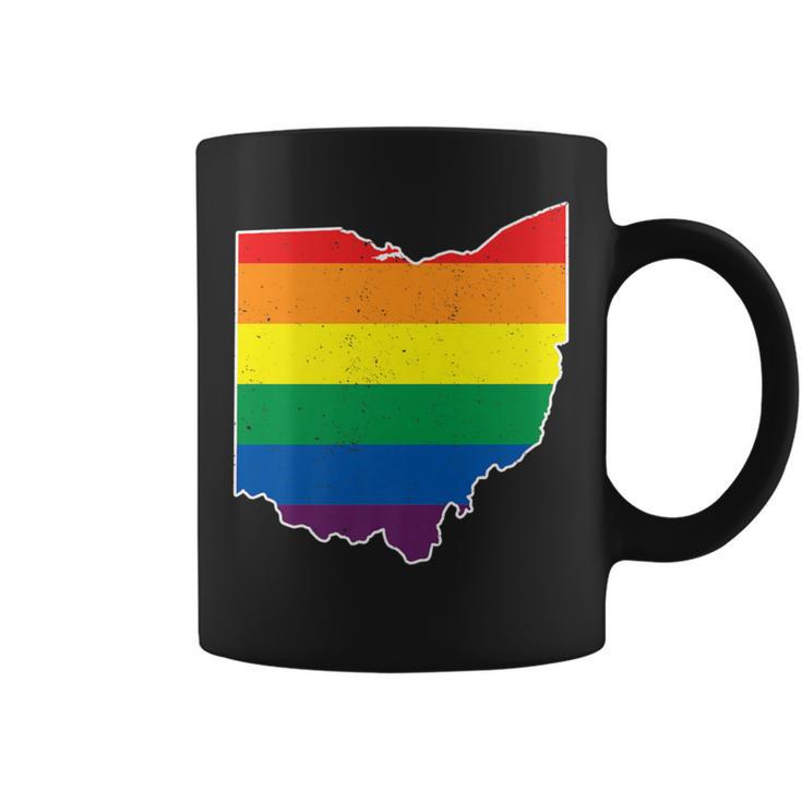 Gay Pride Flag Ohio State Map Rainbow Stripes Coffee Mug