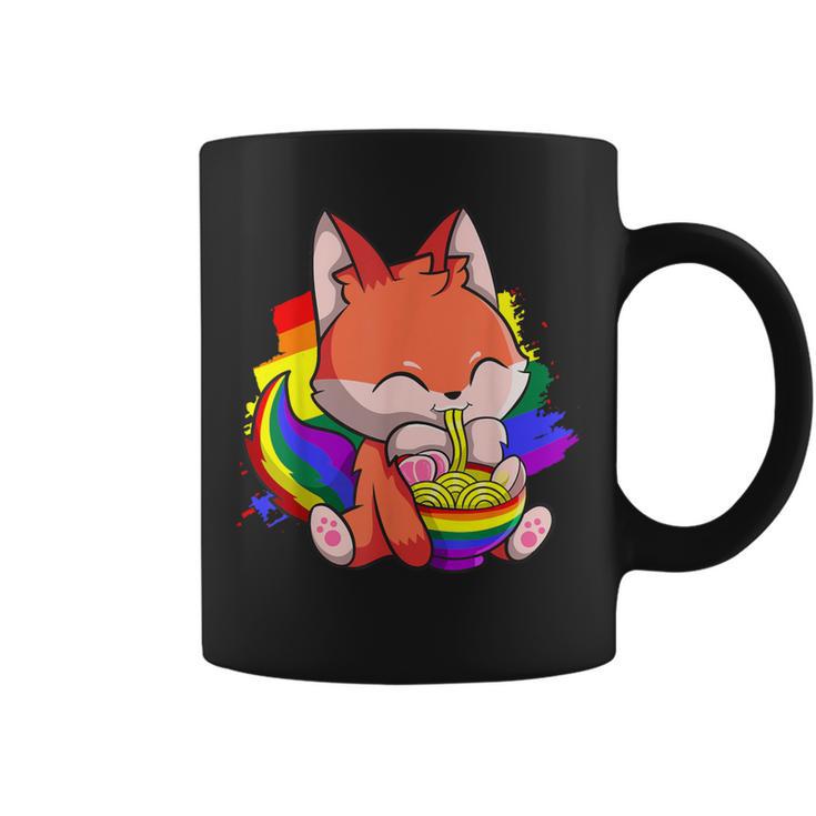 Gay Pride Kawaii Fox Ramen Noodles Rainbow Flag Coffee Mug