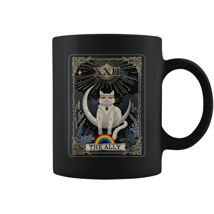 Gay Pride Lgbtq Rainbow Sunglasses Ally Tarot Card Cat Coffee Mug